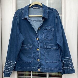 DG2 Denim Faux Crystal Embellished Jacket Sz 1X